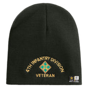 U.S. Army 4th Infantry Division Symbol Embroidered 8 Inch Solid Knit Short Beanie Made in USA - Graphite OSFM