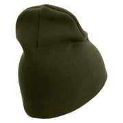 U.S. Army 5th Infantry Division Symbol Embroidered 8 Inch Solid Knit Short Beanie Made in USA - Olive OSFM