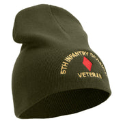 U.S. Army 5th Infantry Division Symbol Embroidered 8 Inch Solid Knit Short Beanie Made in USA - Olive OSFM