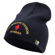 U.S. Army 5th Infantry Division Symbol Embroidered 8 Inch Solid Knit Short Beanie Made in USA - Navy OSFM