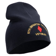 U.S. Army 5th Infantry Division Symbol Embroidered 8 Inch Solid Knit Short Beanie Made in USA - Navy OSFM
