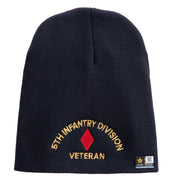 U.S. Army 5th Infantry Division Symbol Embroidered 8 Inch Solid Knit Short Beanie Made in USA - Navy OSFM