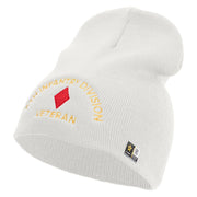 U.S. Army 5th Infantry Division Symbol Embroidered 8 Inch Solid Knit Short Beanie Made in USA - White OSFM