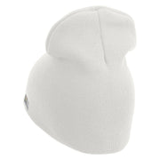 U.S. Army 5th Infantry Division Symbol Embroidered 8 Inch Solid Knit Short Beanie Made in USA - White OSFM