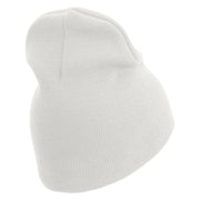 U.S. Army 5th Infantry Division Symbol Embroidered 8 Inch Solid Knit Short Beanie Made in USA - White OSFM