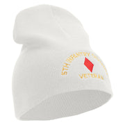 U.S. Army 5th Infantry Division Symbol Embroidered 8 Inch Solid Knit Short Beanie Made in USA - White OSFM
