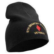 U.S. Army 5th Infantry Division Symbol Embroidered 8 Inch Solid Knit Short Beanie Made in USA - Black OSFM