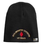 U.S. Army 5th Infantry Division Symbol Embroidered 8 Inch Solid Knit Short Beanie Made in USA - Black OSFM