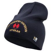 U.S. Army 7th Infantry Division Symbol Embroidered 8 Inch Solid Knit Short Beanie Made in USA - Navy OSFM