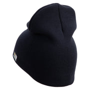 U.S. Army 7th Infantry Division Symbol Embroidered 8 Inch Solid Knit Short Beanie Made in USA - Navy OSFM