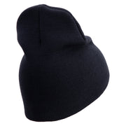 U.S. Army 7th Infantry Division Symbol Embroidered 8 Inch Solid Knit Short Beanie Made in USA - Navy OSFM