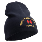 U.S. Army 7th Infantry Division Symbol Embroidered 8 Inch Solid Knit Short Beanie Made in USA - Navy OSFM