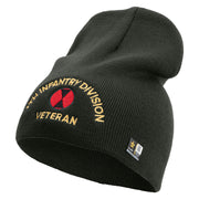 U.S. Army 7th Infantry Division Symbol Embroidered 8 Inch Solid Knit Short Beanie Made in USA - Graphite OSFM