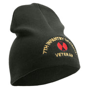 U.S. Army 7th Infantry Division Symbol Embroidered 8 Inch Solid Knit Short Beanie Made in USA - Graphite OSFM