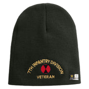 U.S. Army 7th Infantry Division Symbol Embroidered 8 Inch Solid Knit Short Beanie Made in USA - Graphite OSFM