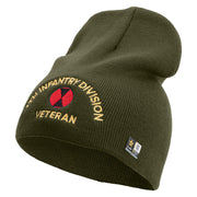 U.S. Army 7th Infantry Division Symbol Embroidered 8 Inch Solid Knit Short Beanie Made in USA - Olive OSFM