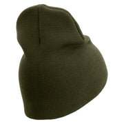 U.S. Army 7th Infantry Division Symbol Embroidered 8 Inch Solid Knit Short Beanie Made in USA - Olive OSFM