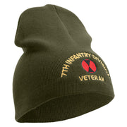 U.S. Army 7th Infantry Division Symbol Embroidered 8 Inch Solid Knit Short Beanie Made in USA - Olive OSFM