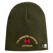 U.S. Army 7th Infantry Division Symbol Embroidered 8 Inch Solid Knit Short Beanie Made in USA - Olive OSFM