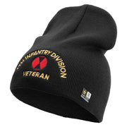 U.S. Army 7th Infantry Division Symbol Embroidered 8 Inch Solid Knit Short Beanie Made in USA - Black OSFM