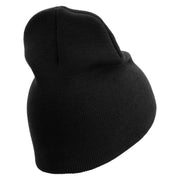 U.S. Army 7th Infantry Division Symbol Embroidered 8 Inch Solid Knit Short Beanie Made in USA - Black OSFM