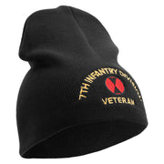U.S. Army 7th Infantry Division Symbol Embroidered 8 Inch Solid Knit Short Beanie Made in USA - Black OSFM