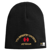 U.S. Army 7th Infantry Division Symbol Embroidered 8 Inch Solid Knit Short Beanie Made in USA - Black OSFM