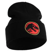 Jurassic Dinosaur Logo Embroidered 12" Long Knitted Beanie - Black OSFM