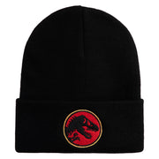 Jurassic Dinosaur Logo Embroidered 12" Long Knitted Beanie - Black OSFM