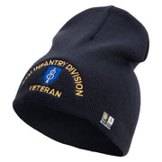 U.S. Army 8th Infantry Division Symbol Embroidered 8 Inch Solid Knit Short Beanie Made in USA - Navy OSFM