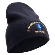 U.S. Army 8th Infantry Division Symbol Embroidered 8 Inch Solid Knit Short Beanie Made in USA - Navy OSFM