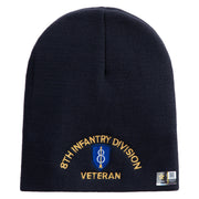 U.S. Army 8th Infantry Division Symbol Embroidered 8 Inch Solid Knit Short Beanie Made in USA - Navy OSFM