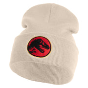 Jurassic Dinosaur Logo Embroidered 12" Long Knitted Beanie - Birch OSFM