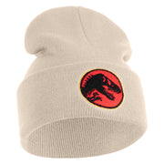Jurassic Dinosaur Logo Embroidered 12" Long Knitted Beanie - Birch OSFM