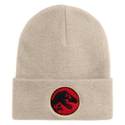 Jurassic Dinosaur Logo Embroidered 12" Long Knitted Beanie - Birch OSFM