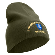 U.S. Army 8th Infantry Division Symbol Embroidered 8 Inch Solid Knit Short Beanie Made in USA - Olive OSFM