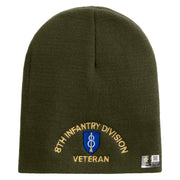 U.S. Army 8th Infantry Division Symbol Embroidered 8 Inch Solid Knit Short Beanie Made in USA - Olive OSFM
