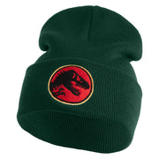 Jurassic Dinosaur Logo Embroidered 12" Long Knitted Beanie - Dark Green OSFM
