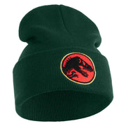 Jurassic Dinosaur Logo Embroidered 12" Long Knitted Beanie - Dark Green OSFM