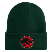 Jurassic Dinosaur Logo Embroidered 12" Long Knitted Beanie - Dark Green OSFM