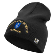 U.S. Army 8th Infantry Division Symbol Embroidered 8 Inch Solid Knit Short Beanie Made in USA - Black OSFM