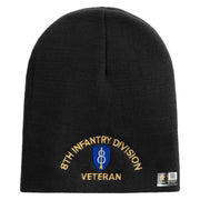 U.S. Army 8th Infantry Division Symbol Embroidered 8 Inch Solid Knit Short Beanie Made in USA - Black OSFM