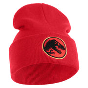 Jurassic Dinosaur Logo Embroidered 12" Long Knitted Beanie - Red OSFM