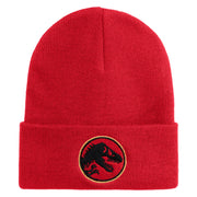 Jurassic Dinosaur Logo Embroidered 12" Long Knitted Beanie - Red OSFM