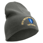 U.S. Army 8th Infantry Division Symbol Embroidered 8 Inch Solid Knit Short Beanie Made in USA - Charcoal OSFM