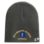 U.S. Army 8th Infantry Division Symbol Embroidered 8 Inch Solid Knit Short Beanie Made in USA - Charcoal OSFM