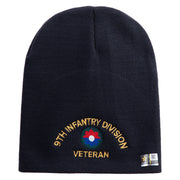 U.S. Army 9th Infantry Division Symbol Embroidered 8 Inch Solid Knit Short Beanie Made in USA - Navy OSFM