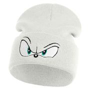 Blue Hedgehog Eyes Logo Embroidered 12" Long Knitted Beanie - White OSFM