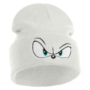 Blue Hedgehog Eyes Logo Embroidered 12" Long Knitted Beanie - White OSFM
