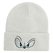 Blue Hedgehog Eyes Logo Embroidered 12" Long Knitted Beanie - White OSFM